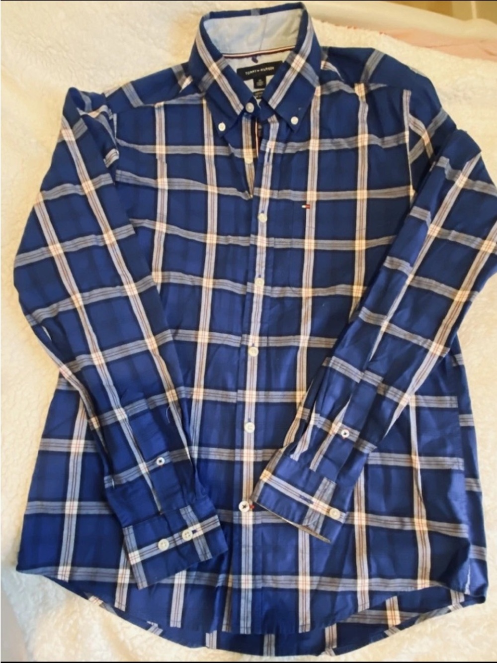NWOT Tommy Hilfiger Custom Fit Size XS Men’s Blue Dress Shirt Plaid Button Up